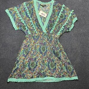 America & Beyond Dress Womens Medium Multicolor Paisley Kaftan Crochet Trim Boho